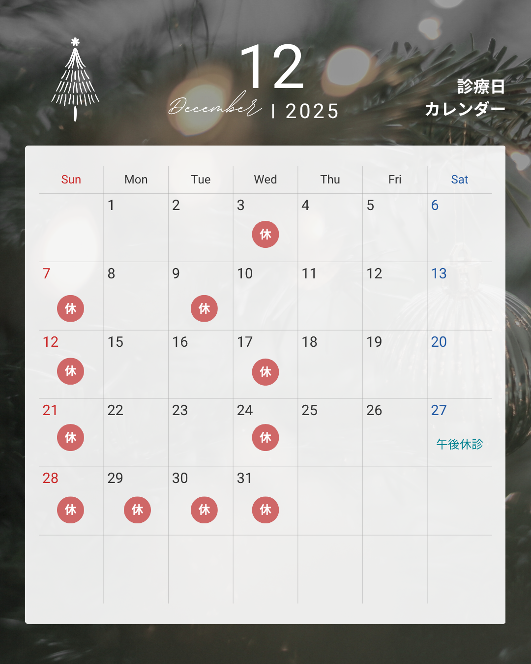 【豊見城市の歯医者】12月診療予定